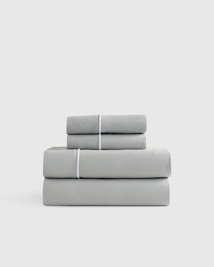 European Linen Piped Sheet Set - Twin / White/Cherry