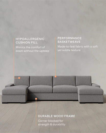 Stillman U Sectional in Performance Basketweave - One Size / Flax
