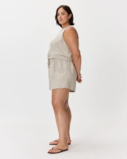 100% European Linen Shorts - 1X / Classic Mini Gingham