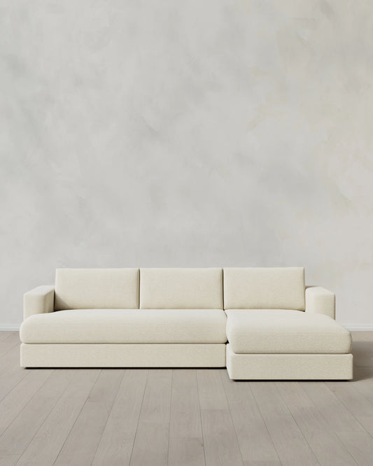 Sierra Curved Arm Chaise Sectional in Performance Boucle - Right Arm / Linen