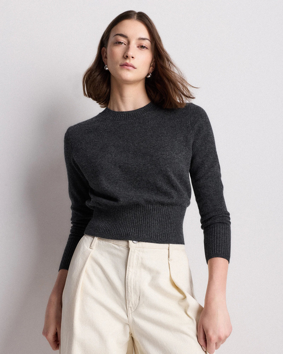 Mongolian Cashmere Shrunken Crewneck Sweater - XS / Ivory