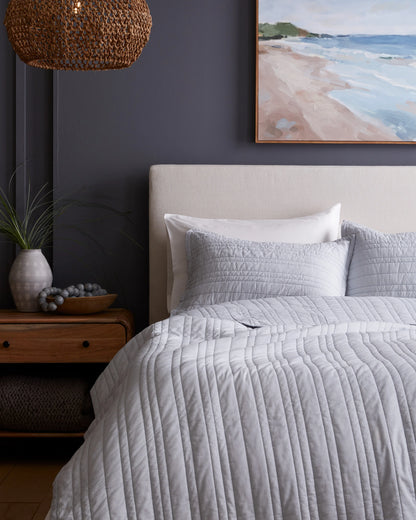 Organic Cotton Stripe Stitch Quilted Sham Set - Standard / White