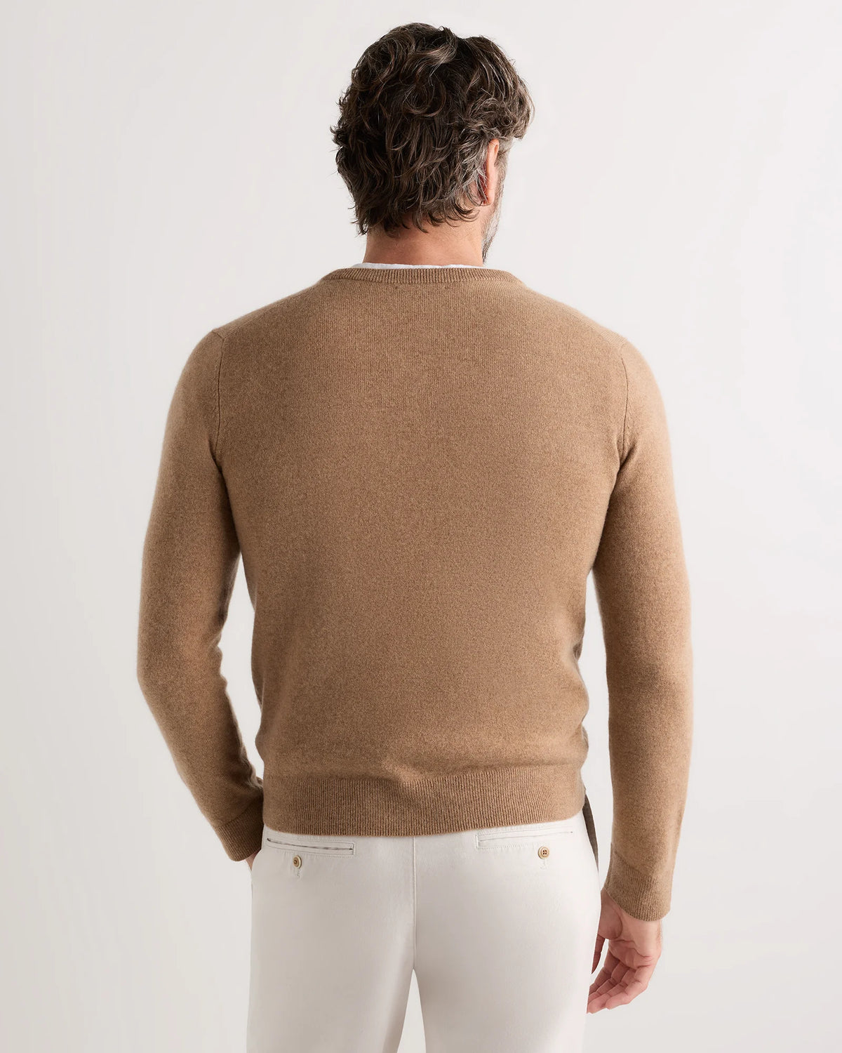 Mongolian Cashmere V-Neck Sweater - S / Oatmeal