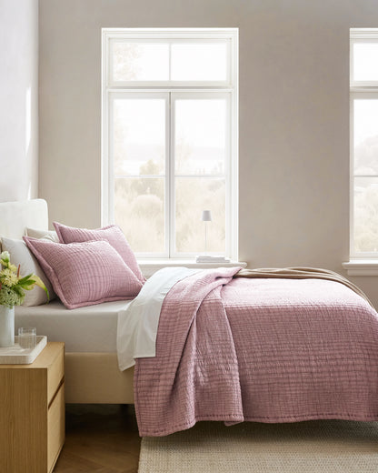 Organic Cotton Channel Stitch Coverlet - Twin / Coral Pink