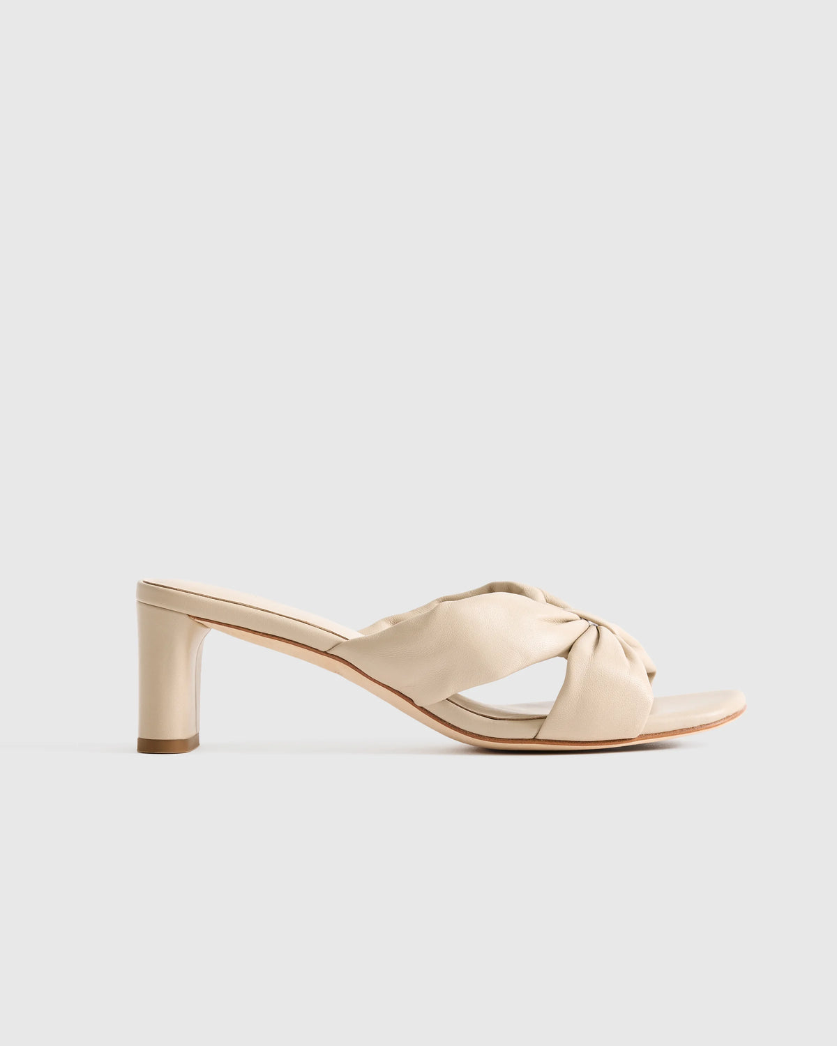 Italian Leather Twist Mid Heel Mule - 5 / Almond