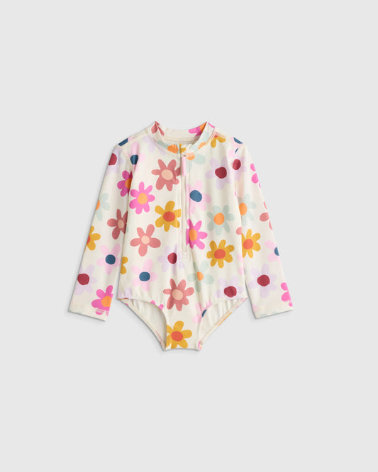Long Sleeve Zip-Up Swimsuit - 2T / Happy Floral