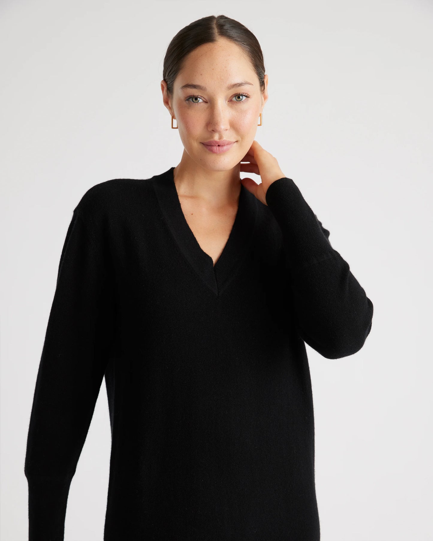 Mongolian Cashmere V-Neck Midi Sweater Dress - XS / Brown