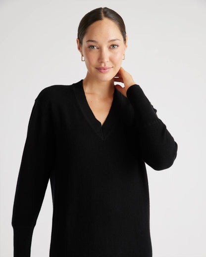 Mongolian Cashmere V-Neck Midi Sweater Dress - XS / Brown