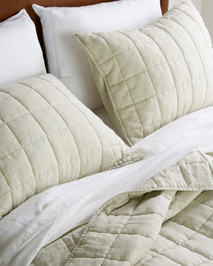 European Linen Box Quilt Set - Twin / Dusty Olive