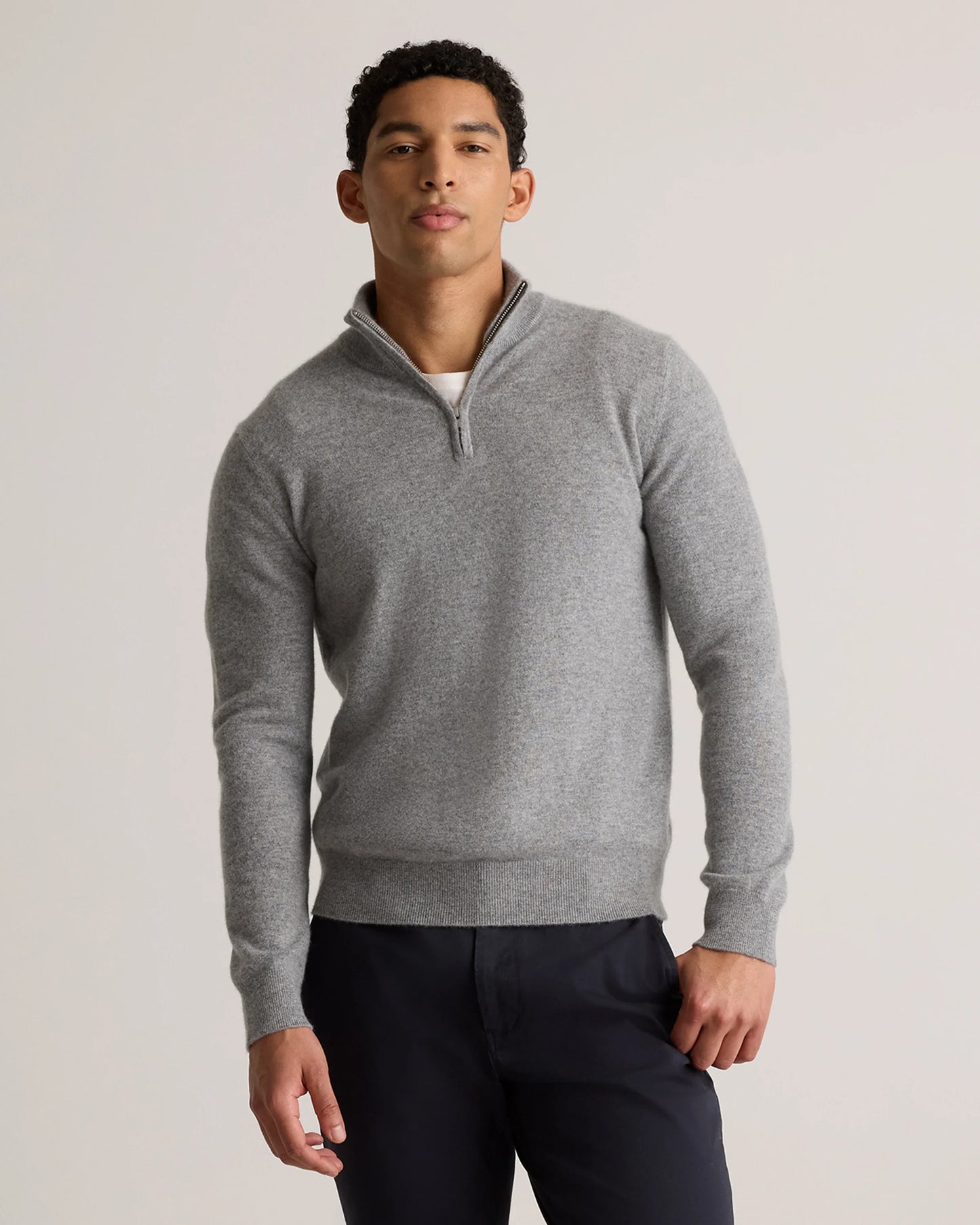 Mongolian Cashmere Quarter Zip Sweater - S / Olive Twist