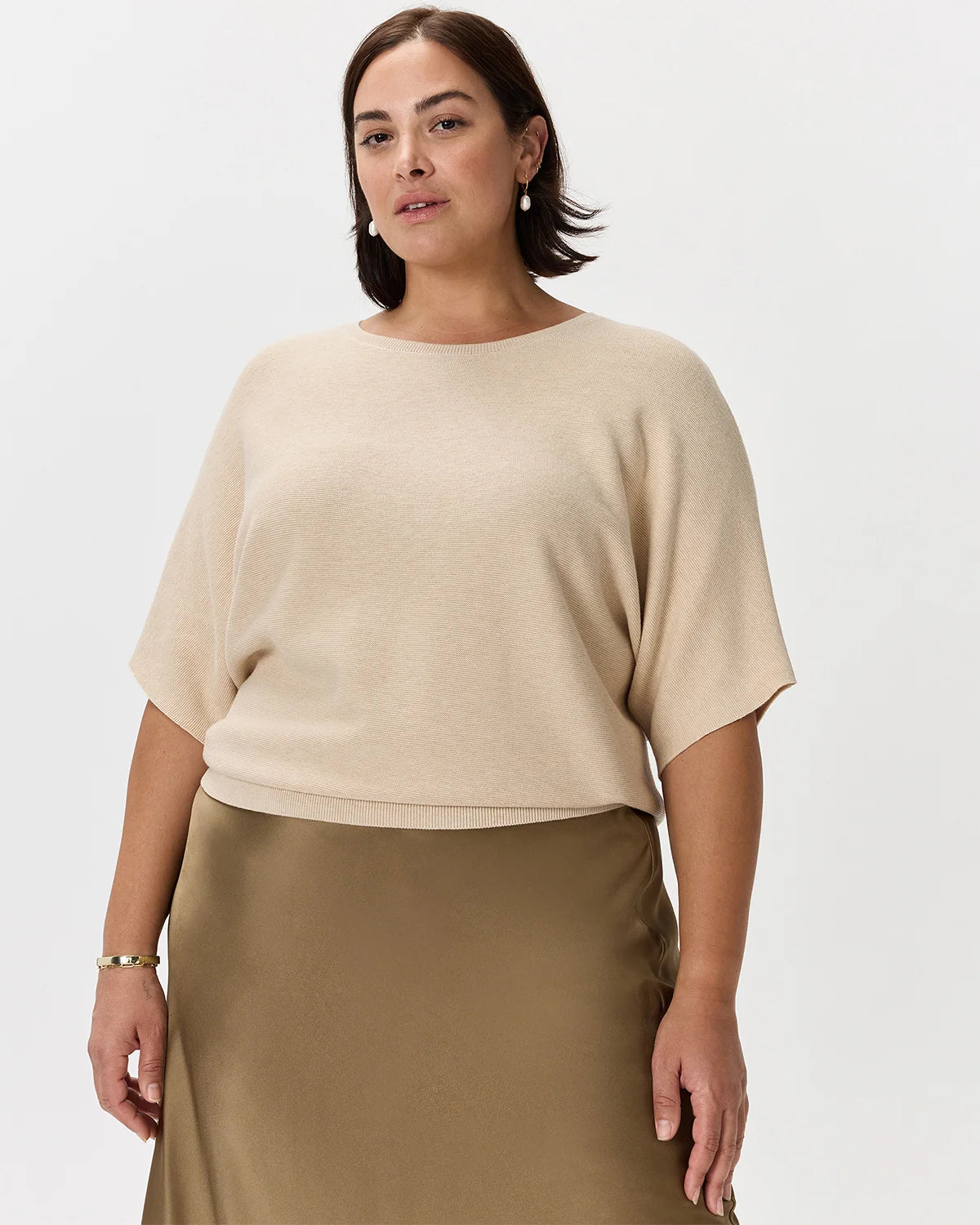 Lightweight Cotton Cashmere Link-Stitch Dolman Sweater - 1X / Orchid Blue Mini Stripe