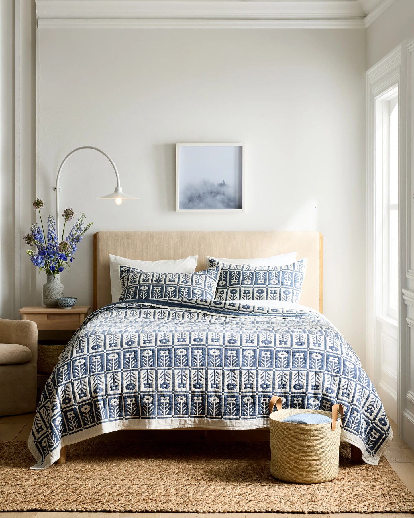 Organic Cotton Jacquard Floral Sham Set - Standard / Blue Fog