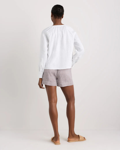 100% European Linen Shorts - XS / Taupe Brown Gingham