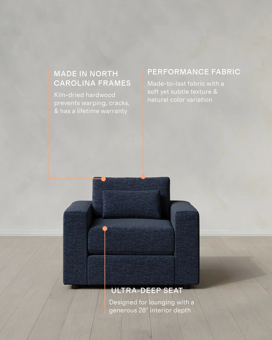 Ashford Deep Seat Chair and a Half in Performance Chenille Linen Blend - 46" / Snow