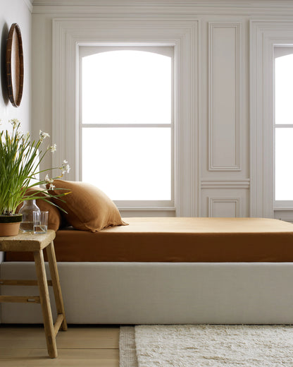 European Linen Fitted Sheet Set - Twin / Peach