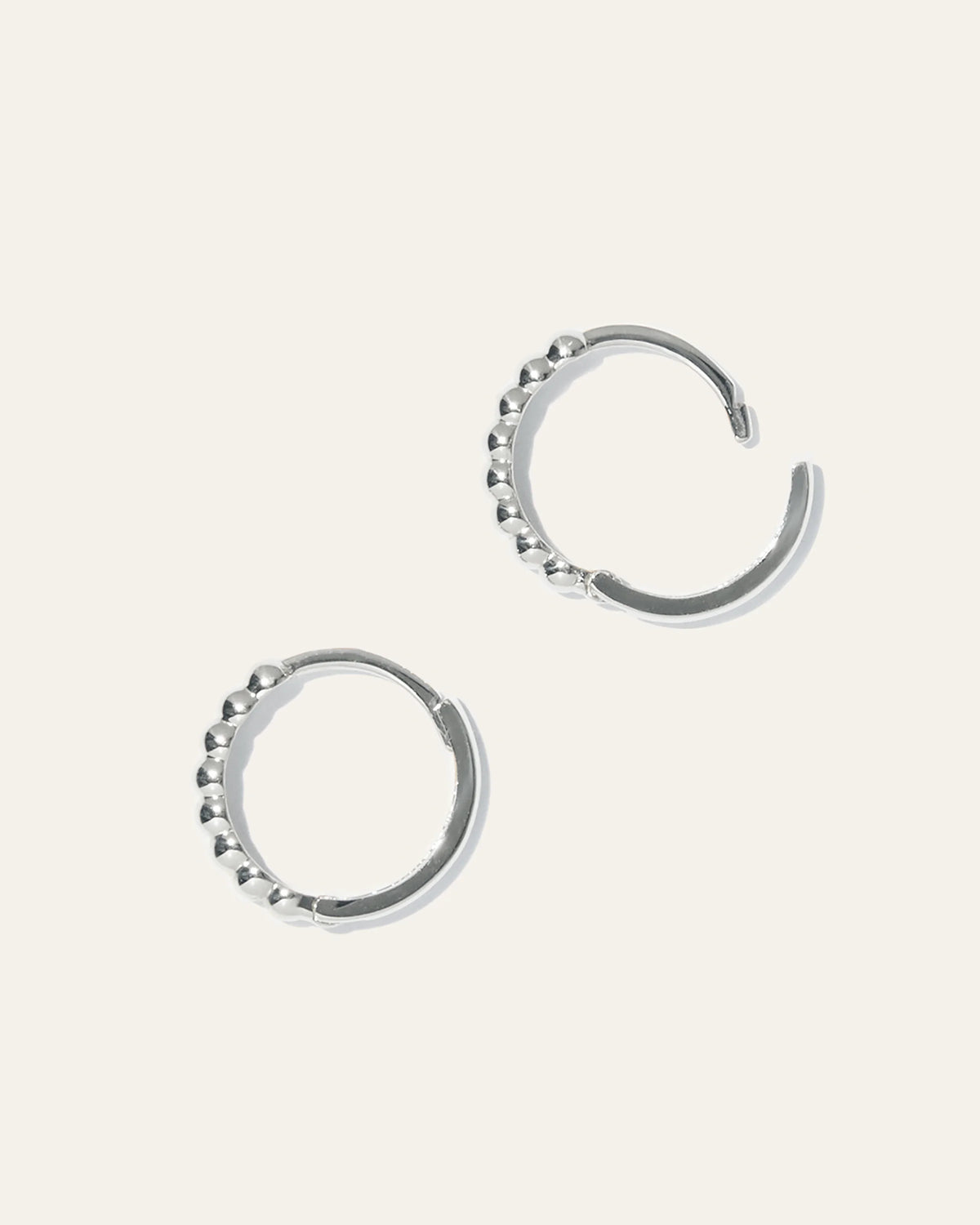 14K Gold Beaded Hoops - One Size / White Gold