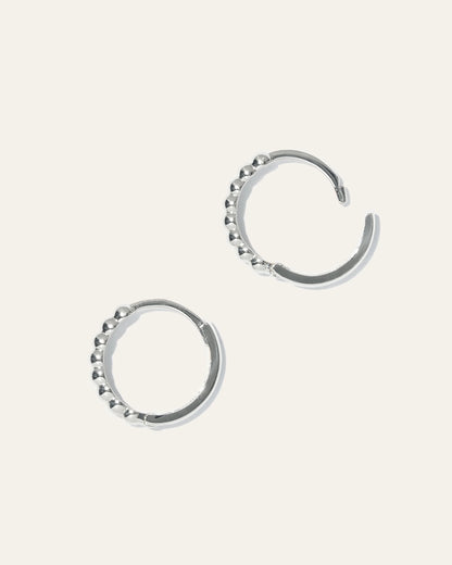 14K Gold Beaded Hoops - One Size / White Gold