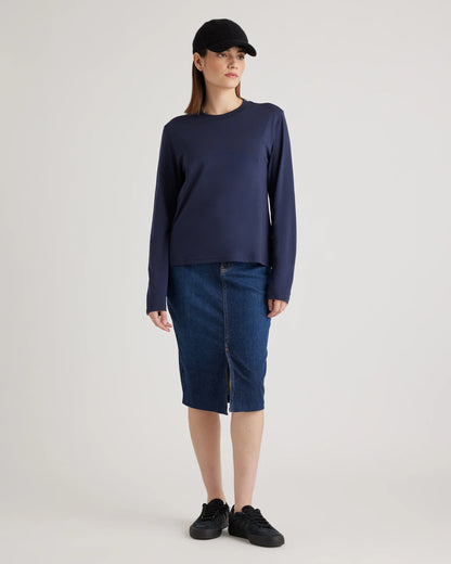 Cotton Modal Relaxed Long Sleeve Tee - XS / Black