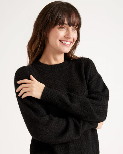 Baby Alpaca-Wool Diamond Stitch Crew - XS / Charcoal