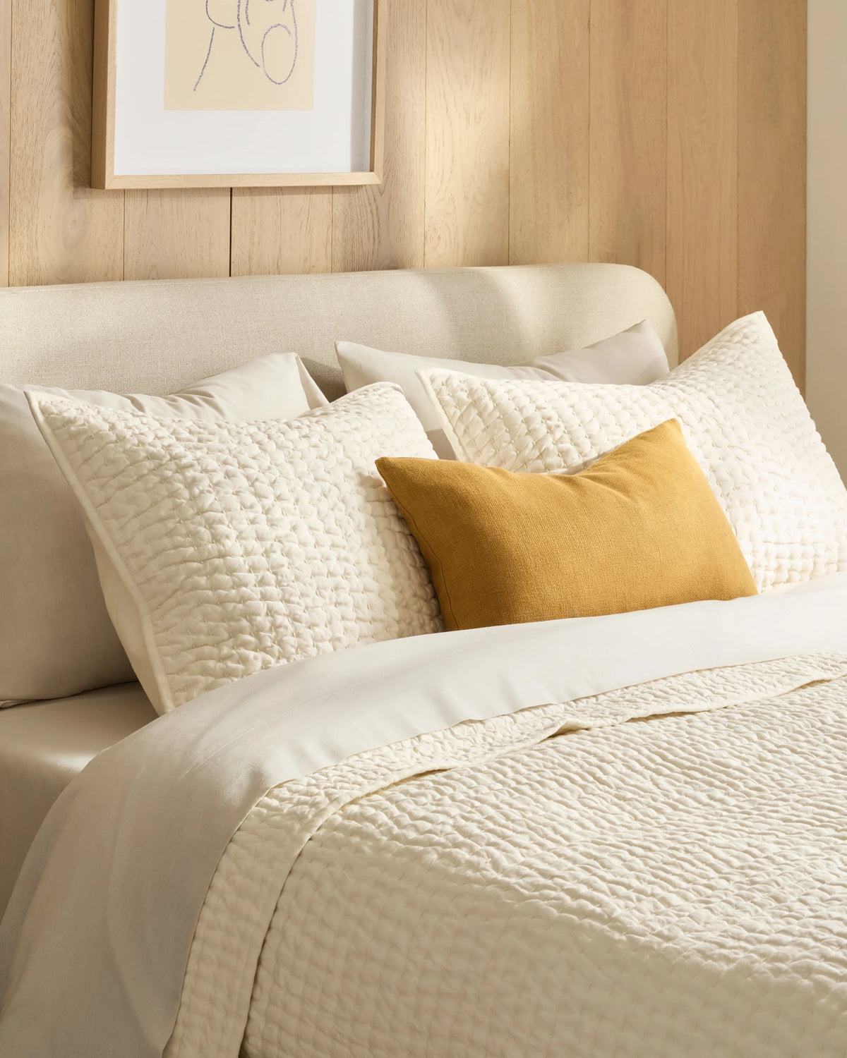 European Linen Cotton Stitch Quilt - Twin / Stone