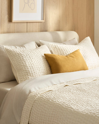 European Linen Cotton Stitch Quilt - Twin / Stone