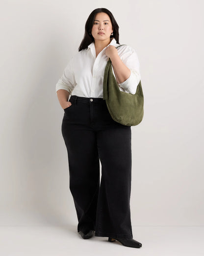 Italian Suede Crescent Shoulder Bag - One Size / Whiskey