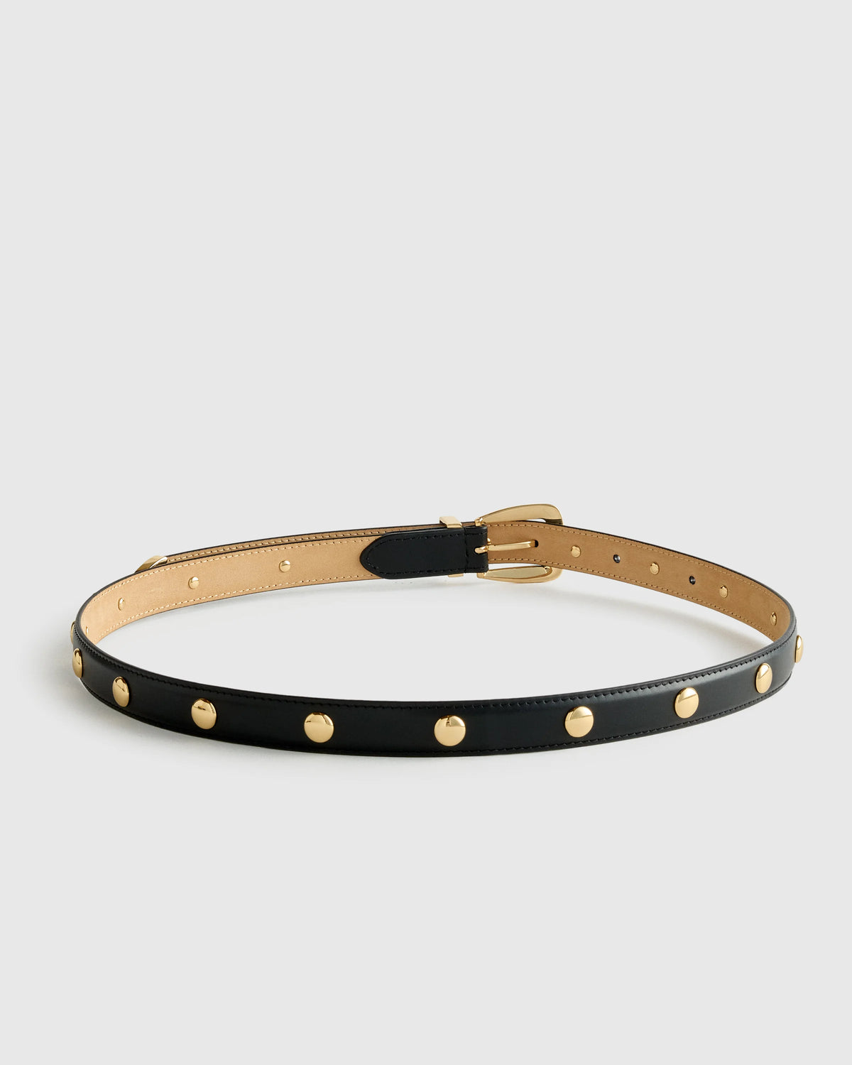 Alyssa European Leather Studded Skinny Belt - XS / Black/Silver