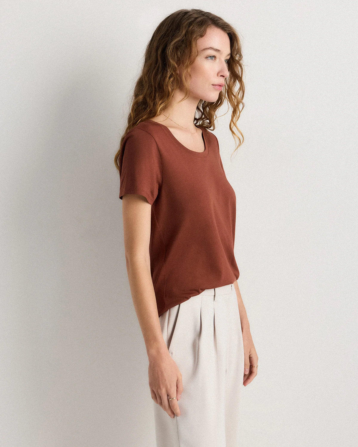 Cotton Modal Scoop Neck Tee - XS / Navy