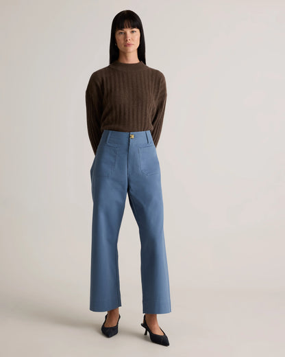 Organic Stretch Cotton Chino Cropped Wide Leg Pants - 0 / Aegean Blue
