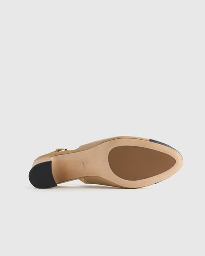 Italian Leather 65mm Cap Toe Slingback - 5 / Cashew