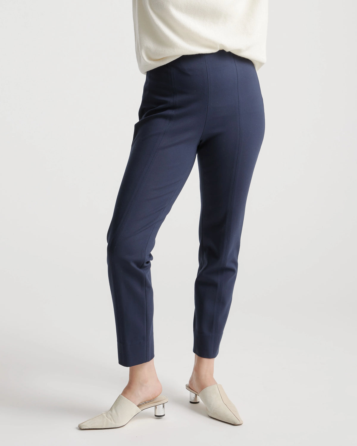 Ultra-Stretch Ponte Pintuck Ankle Pants - XS / Ecru