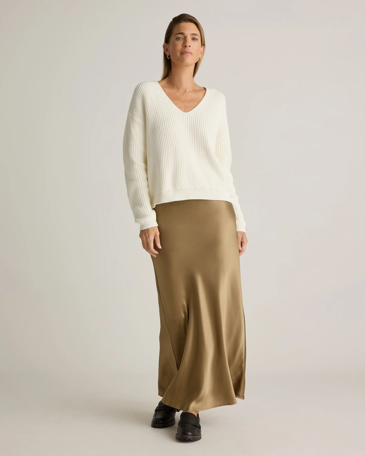 100% Washable Silk Maxi Skirt - XS / Champagne