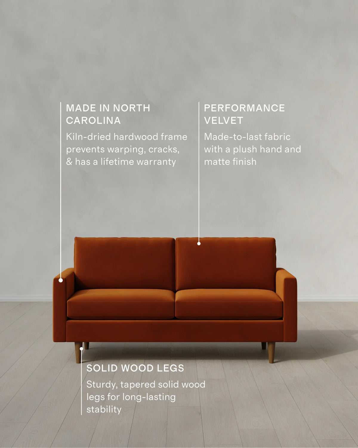 Atlas Midcentury Sofa in Performance Velvet - 6ft / Ivory
