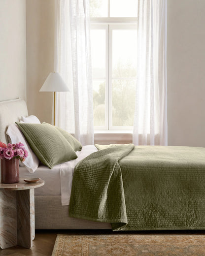 Cotton Velvet Channel Quilt Set - Full/Queen / Glacier Blue