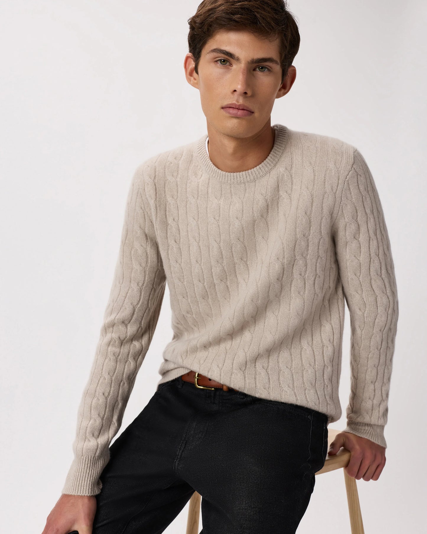 Mongolian Cashmere Classic Cable Crewneck Sweater - S / Teak
