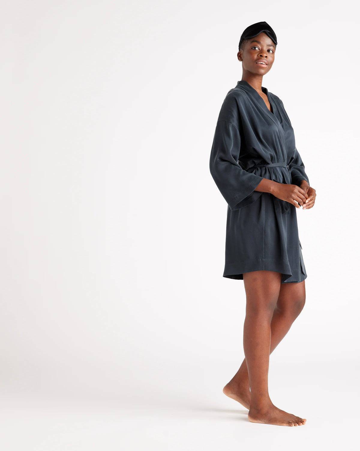 100% Washable Silk Robe - XS / Indigo