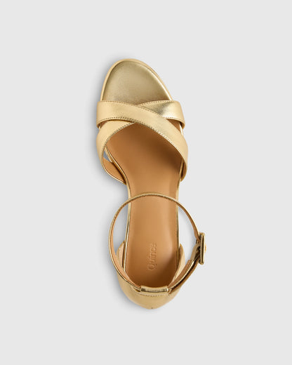 Italian Leather Crisscross Platform Sandal - 5 / Metallic Gold