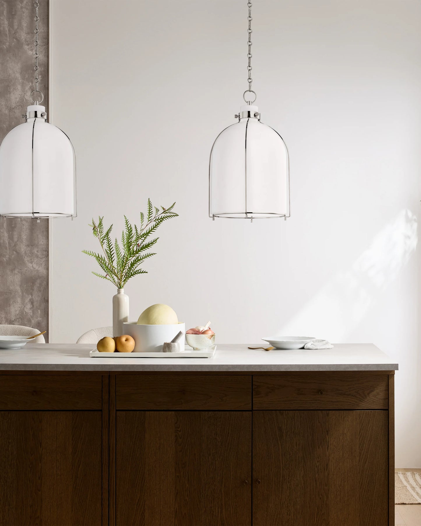 Iron and Opal Glass Bell Pendant Light - One Size / Brass