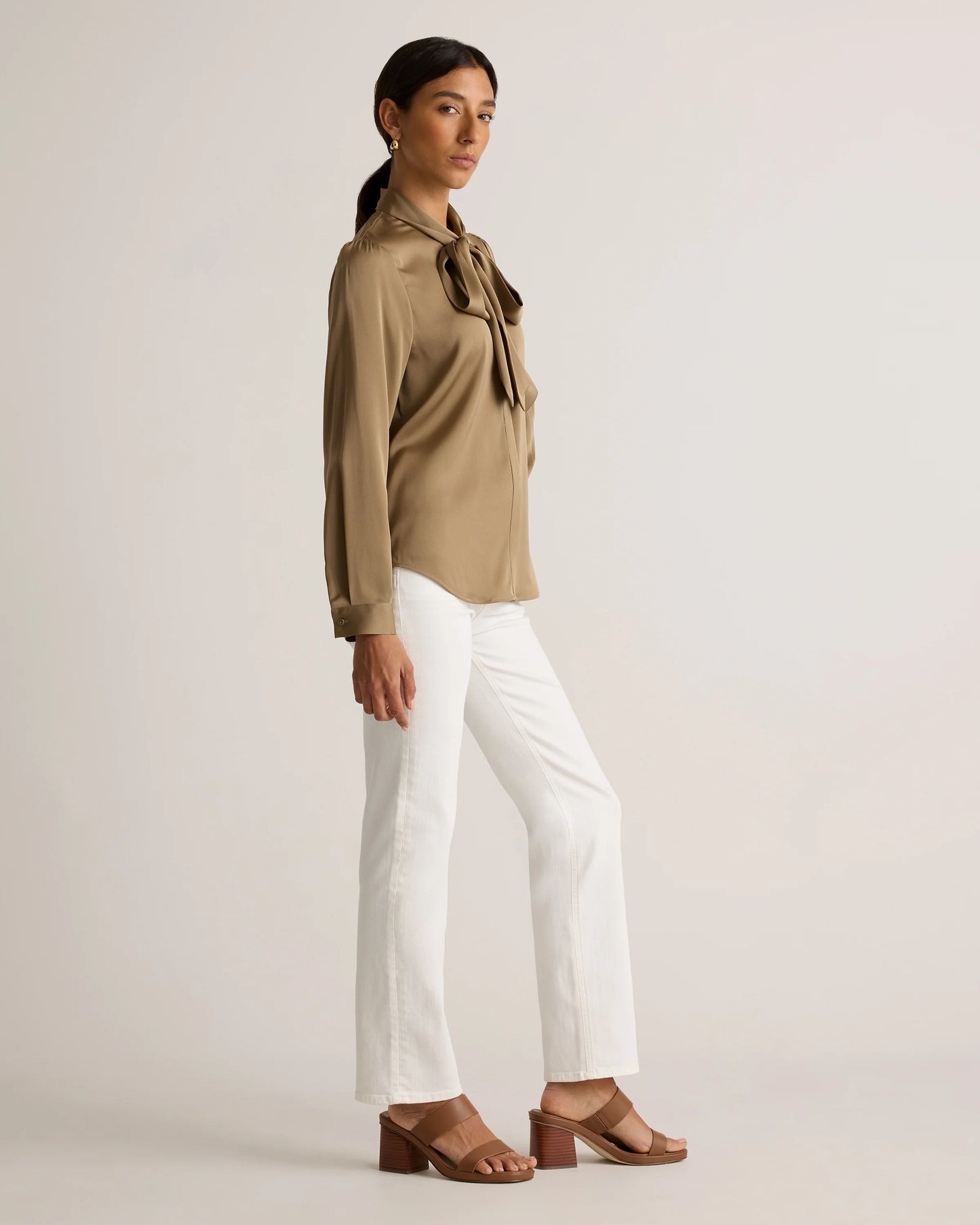 Washable Stretch Silk Tie Neck Blouse - XS / Moonstone Blue