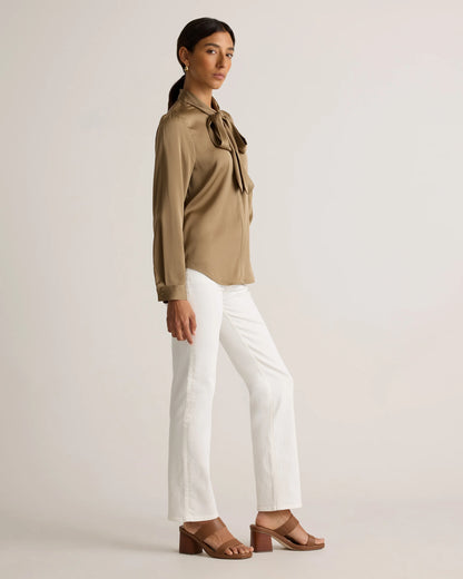 Washable Stretch Silk Tie Neck Blouse - XS / Moonstone Blue