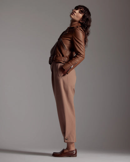 100% Leather Motorcycle Jacket - XS / Cognac