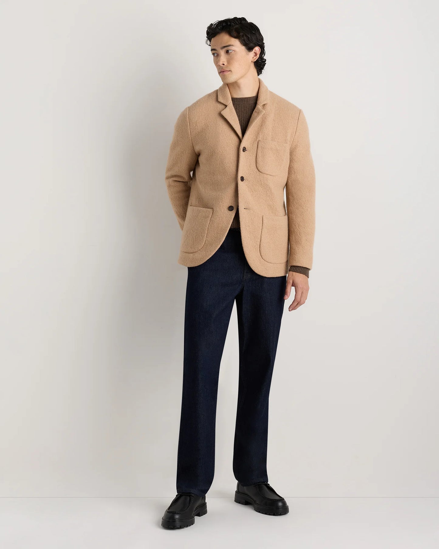 Boiled Wool Cashmere Blazer - S / Heather Charcoal