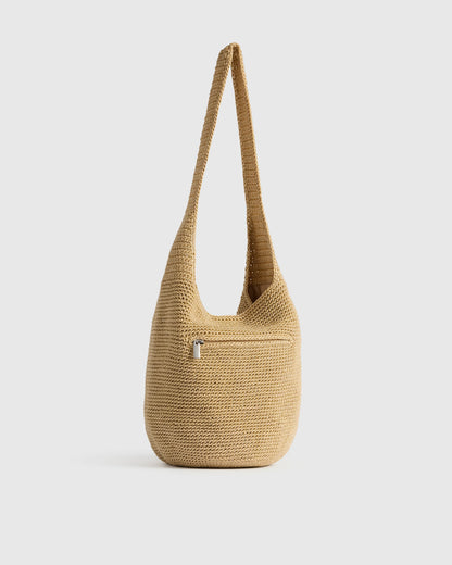 Hand Crochet Hobo Shoulder Bag - One Size / Black