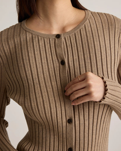 Eco-Knit Cropped Rib Cardigan - XS / Warm Taupe