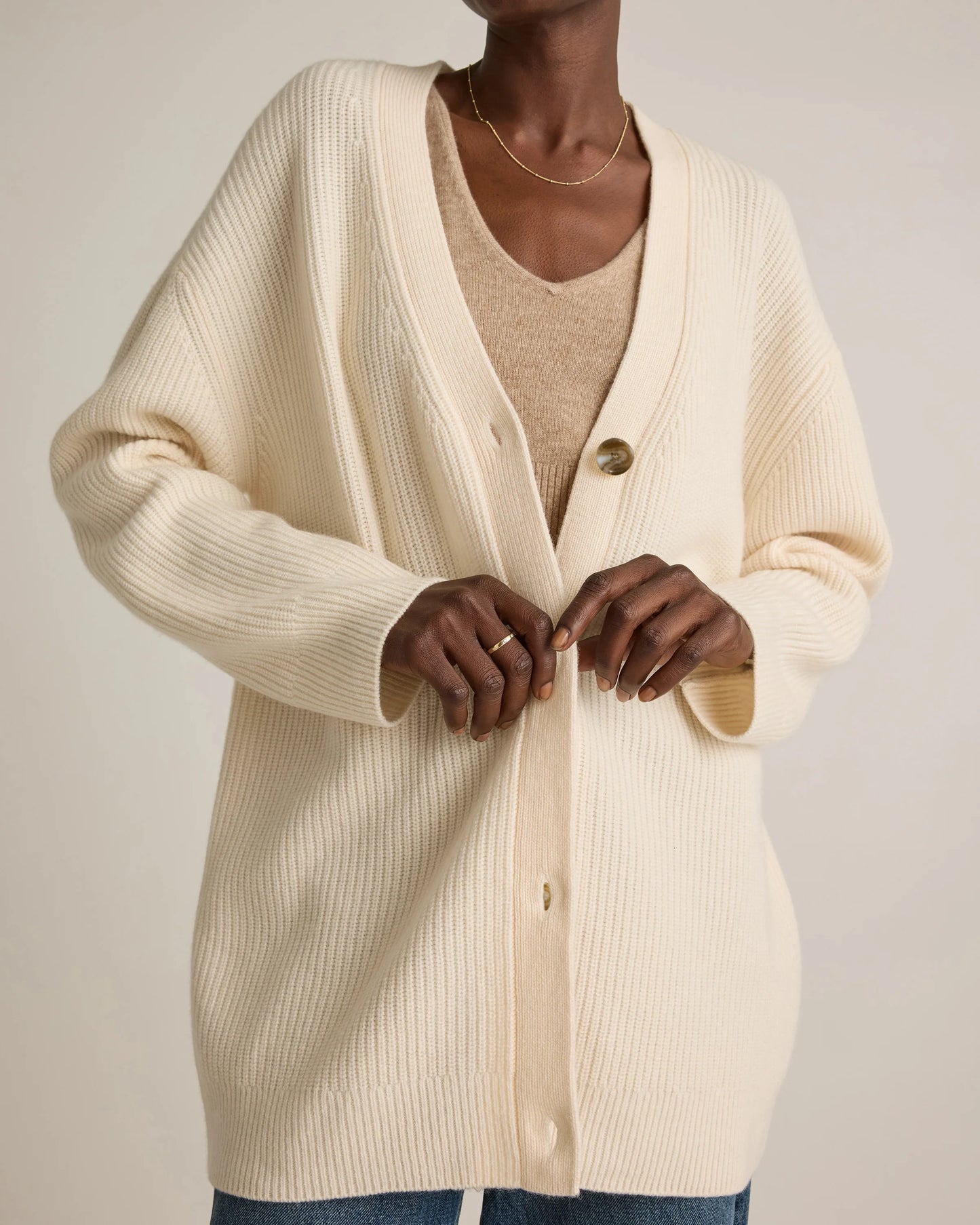 Mongolian Cashmere Oversized Boyfriend Cardigan Sweater - XS / Brown