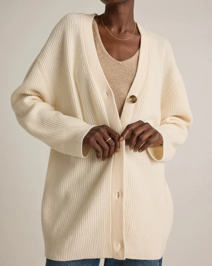 Mongolian Cashmere Oversized Boyfriend Cardigan Sweater - XS / Brown