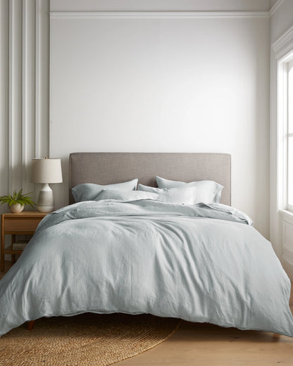 European Linen Deluxe Bedding Bundle - Twin / Willowleaf/White Stripe