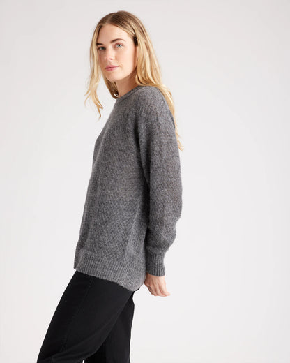 Baby Alpaca-Wool Diamond Stitch Crew - XS / Charcoal