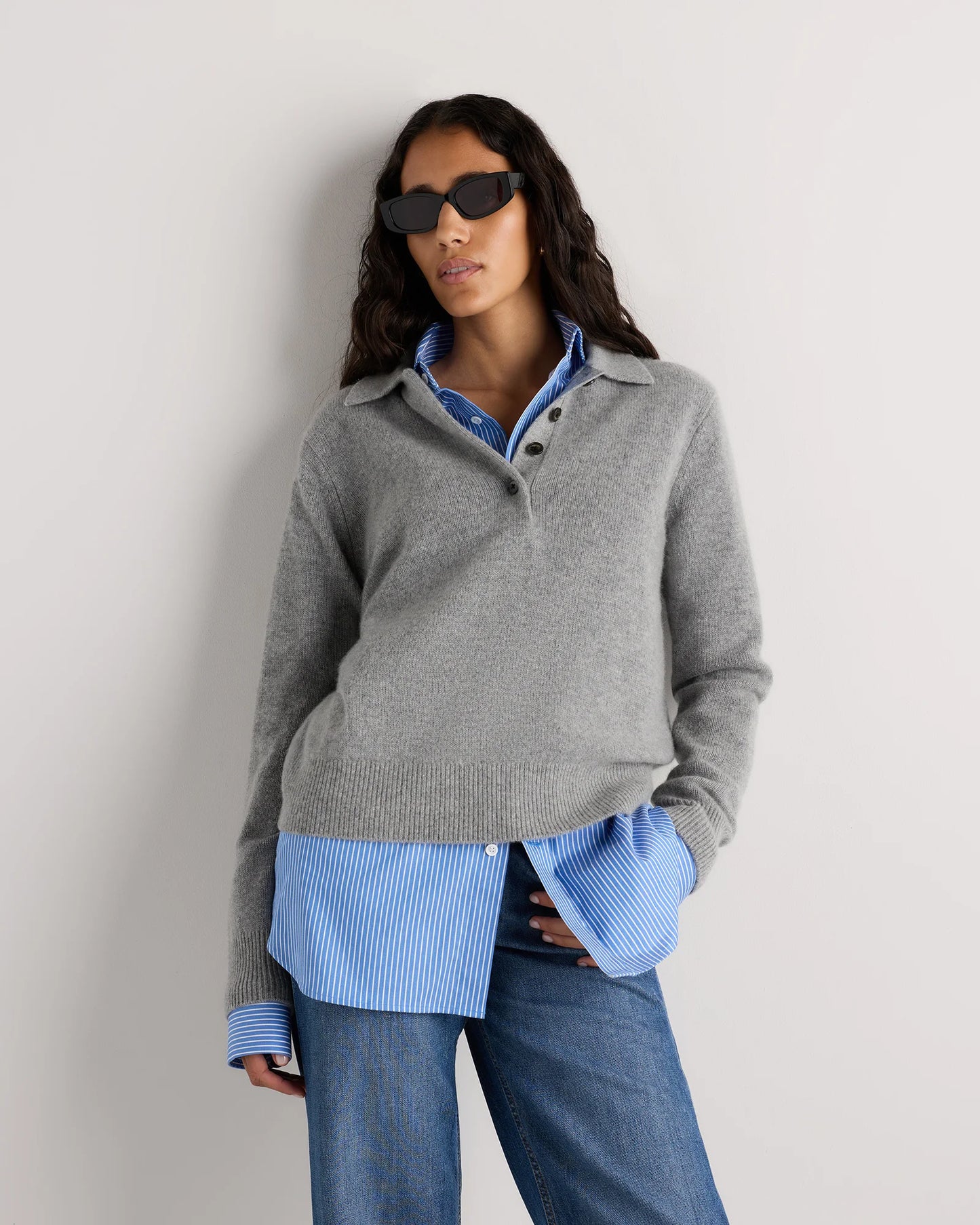 Mongolian Cashmere Button Polo Sweater - XS / Black