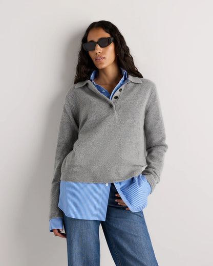 Mongolian Cashmere Button Polo Sweater - XS / Black